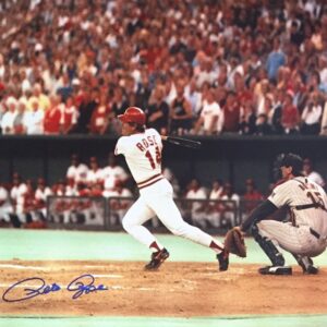 Pete Rose Autographed 16×20 Photo – Record Breaking Hit