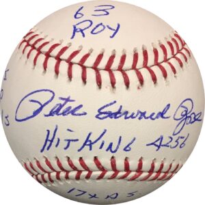 Pete Rose Autographed Baseball MLB STATS OMLB Pete Rose Authentication